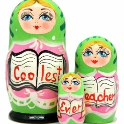 Promo 🔔 G. DeBrekht Designocracy Coolest Teacher 3-piece Russian Matreshka Nested Doll ✔️