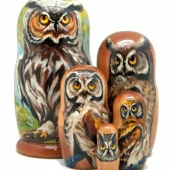 Wholesale 😀 G. DeBrekht Designocracy Forest Keeper Owl Nested 5-Piece Russian Matryoshka Nested Doll 🎉