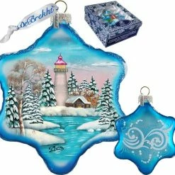 Cheap 🔥 G. DeBrekht Designocracy Light House Snowflake Glass Ornament Holiday Splendor Debrekht 🔥